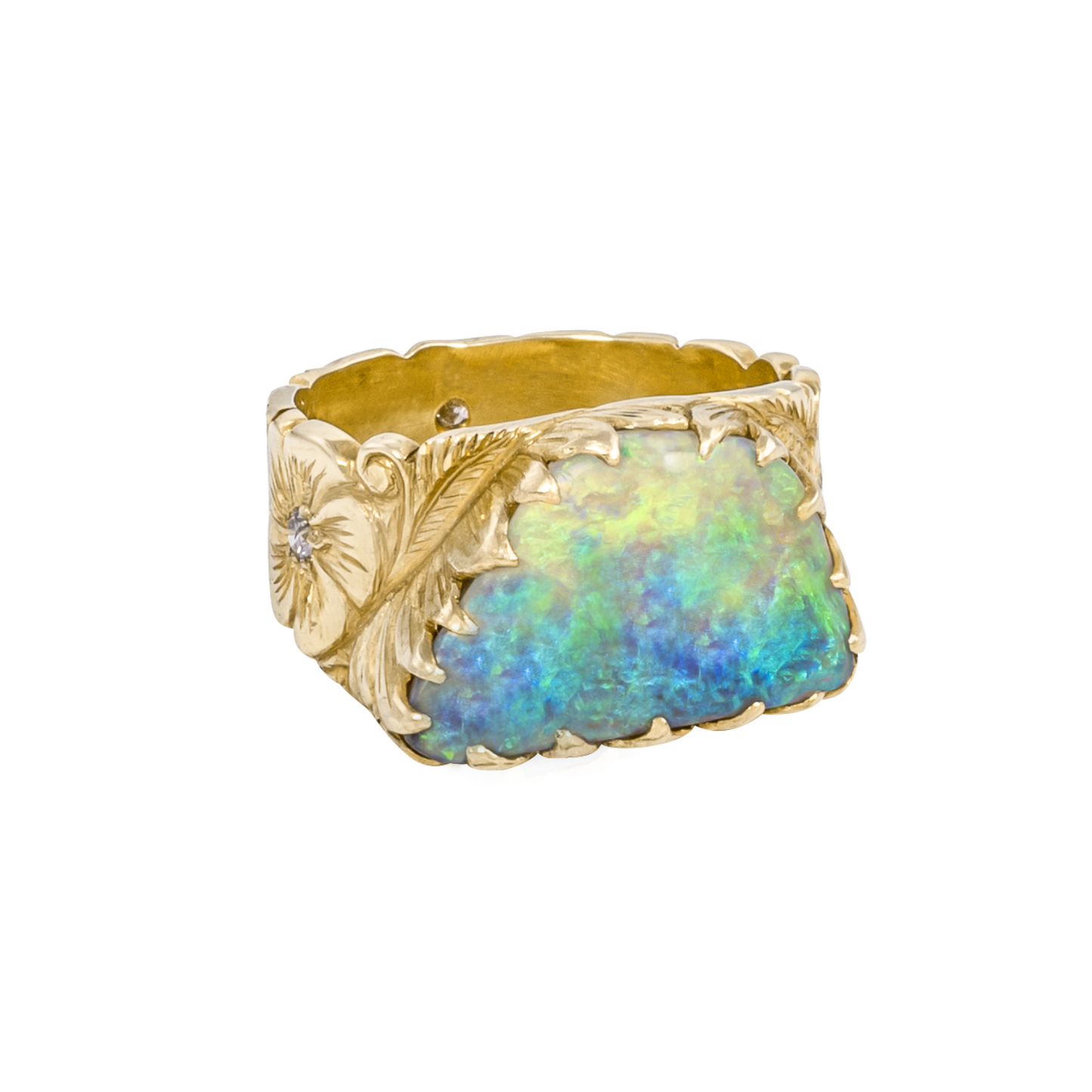 Gravierter Opal Ring mit Diamanten 22kt Gold