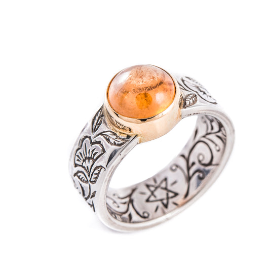 Gravierter Mandarin Granat Ring 925/18kt