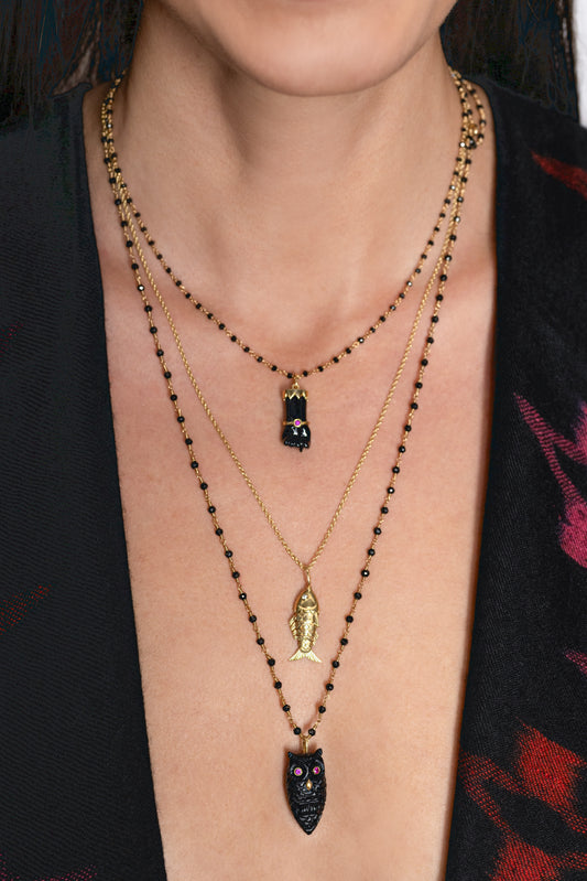 Eule Onyx Anhänger 18Kt Gold