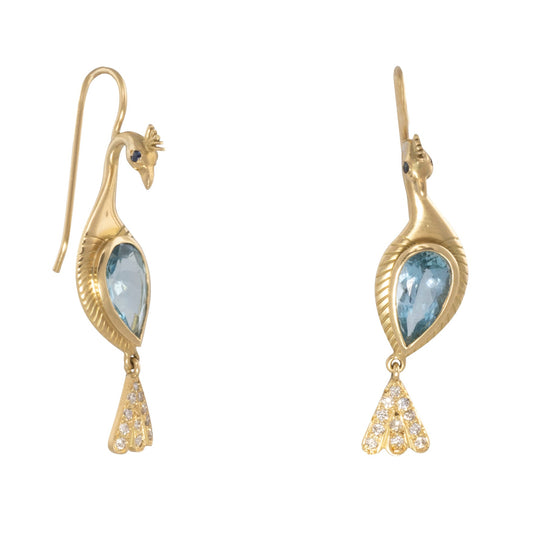 Peacock Aquamarin, Diamant, Saphir 18kt. Gold