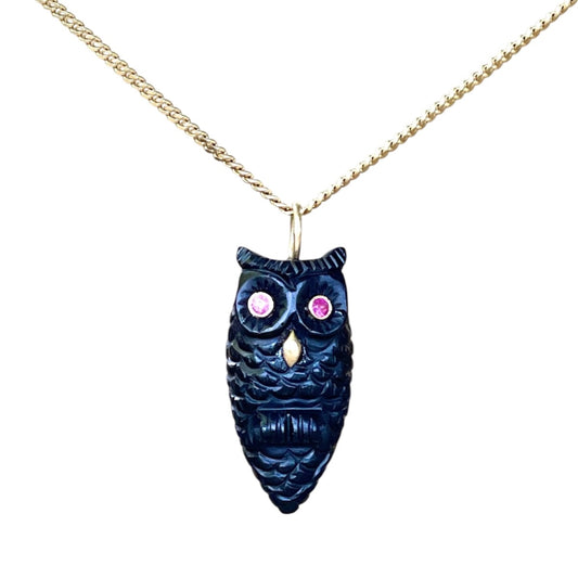 Eule Onyx Anhänger 18Kt Gold