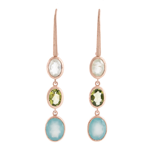 drei-facettierte-Edelsteine-eine harmonischen-Komposition-Aqua-chalcedon-peridot-Prehnit