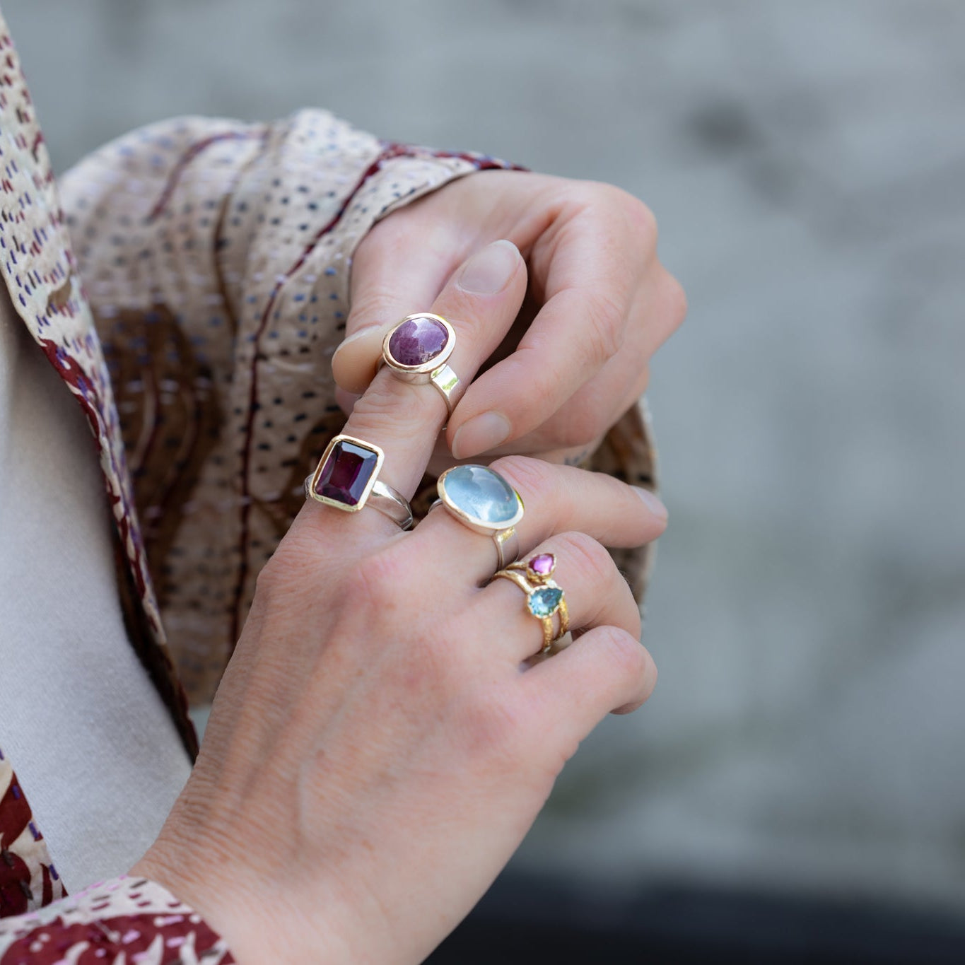 Unico Rhodolith Granat Ring Bicolor