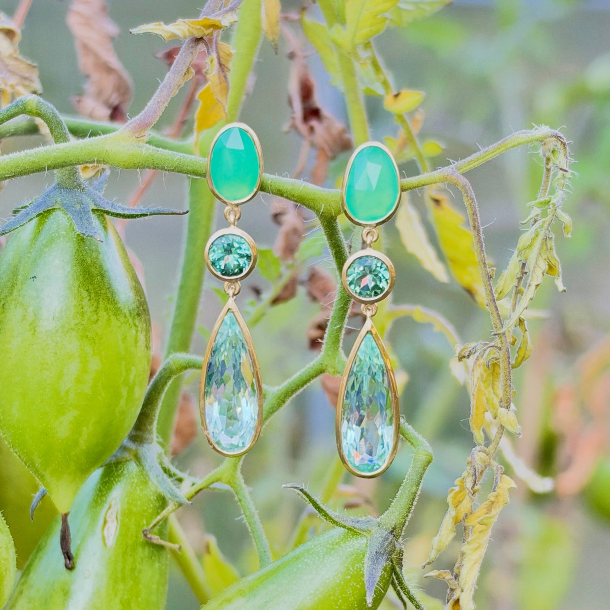 Rainbow Rider Chrysopras 18 kt Ohrringe