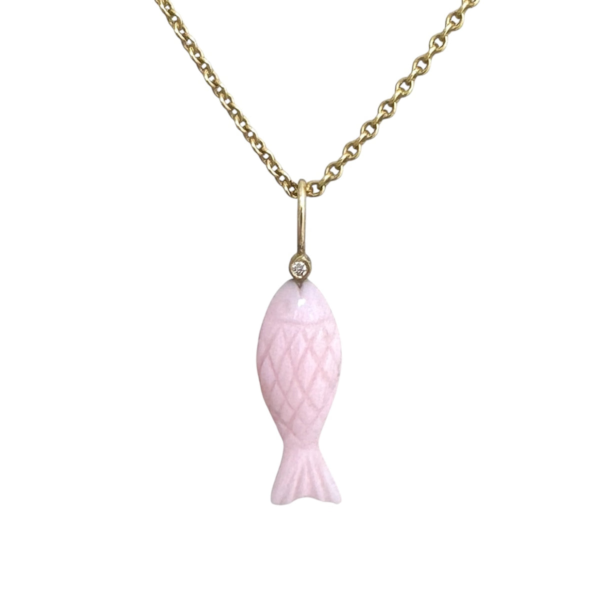 Fisch Pink Opal & Diamant Anhänger 18K 2