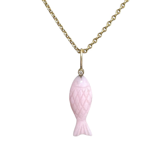 Fisch Pink Opal & Diamant Anhänger 18K 2