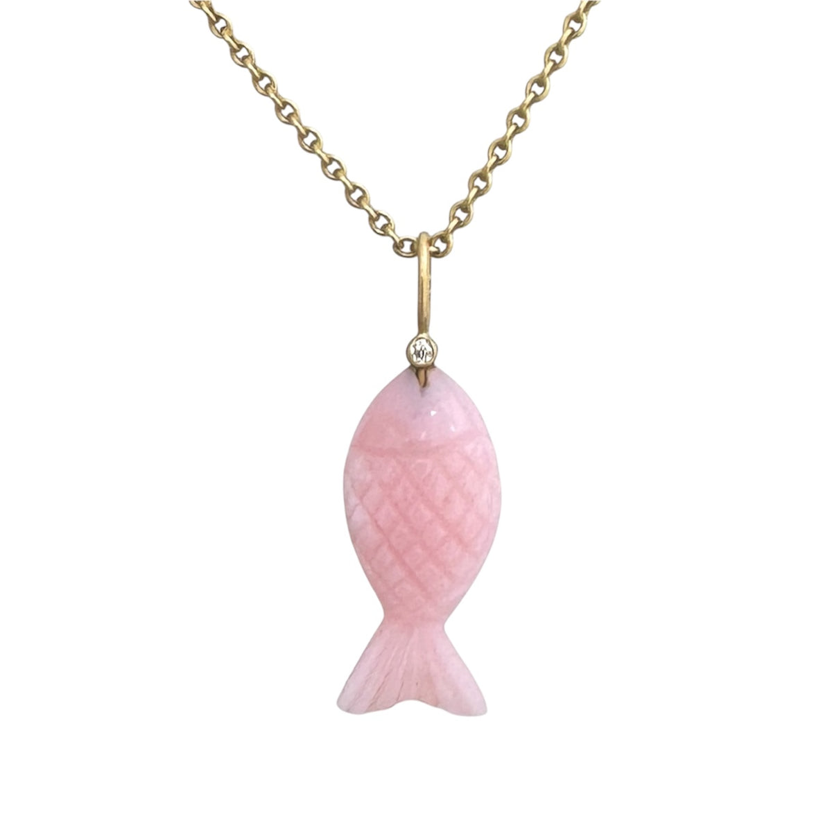 Fisch Pink Opal & Diamant Anhänger 18K