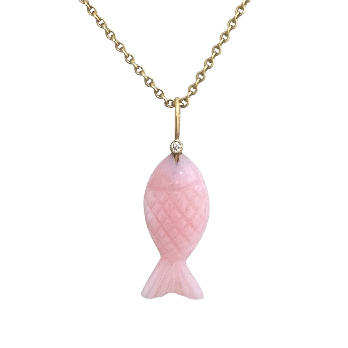Fisch Pink Opal & Diamant Anhänger 18K