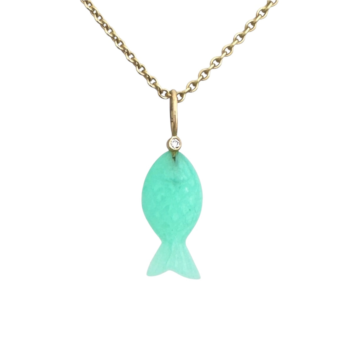 Fisch Chrysopras & Diamant Anhänger 18K