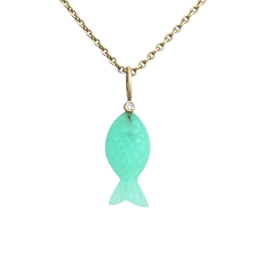 Fisch Chrysopras & Diamant Anhänger 18K