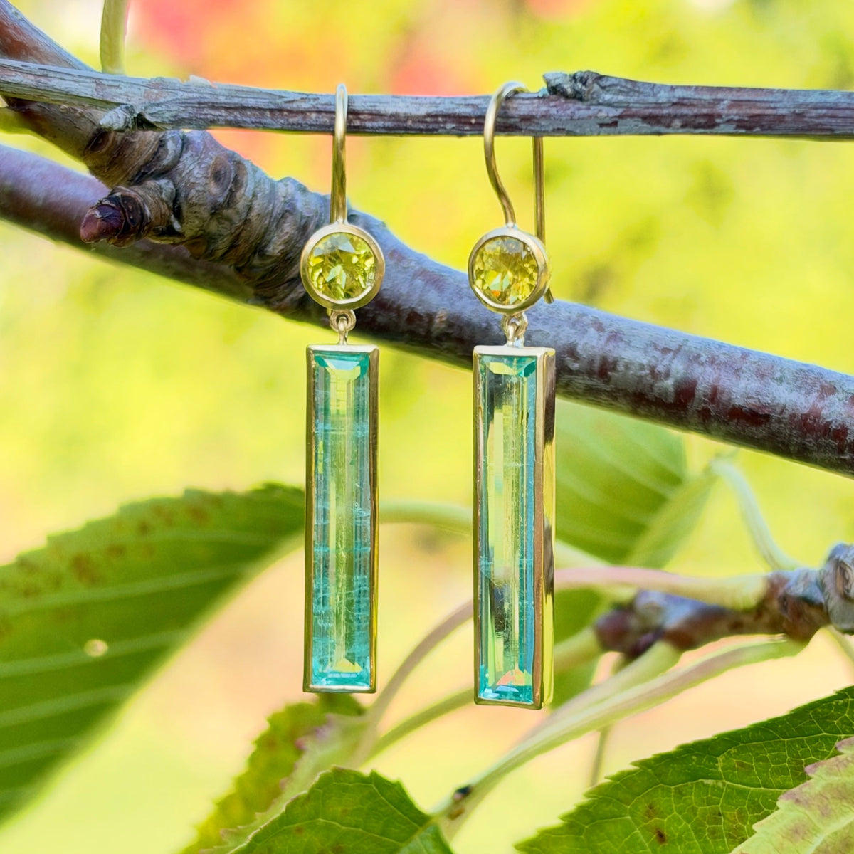 Rainbow Rider Aquamarin & Turmalin 18 Kt Ohrringe